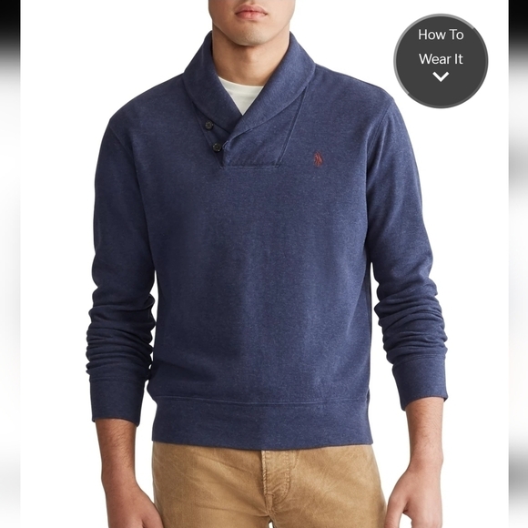 Polo Ralph Lauren Jersey Shawl Collar Pullover in Spring Navy Heather si… - Picture 1 of 11